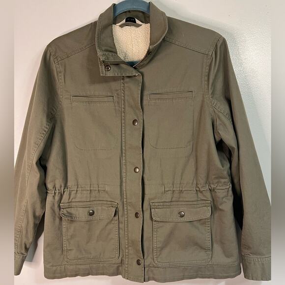 LL Bean women’s Small petite Sherpa lined chore jacket, 4 pockets, cinch waist - Picture 1 of 15